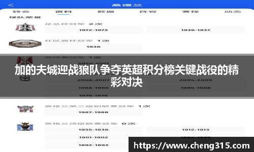 加的夫城迎战狼队争夺英超积分榜关键战役的精彩对决